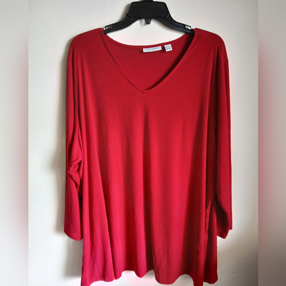Susan Graver 3X Tunic V-Neck Solid Red Top